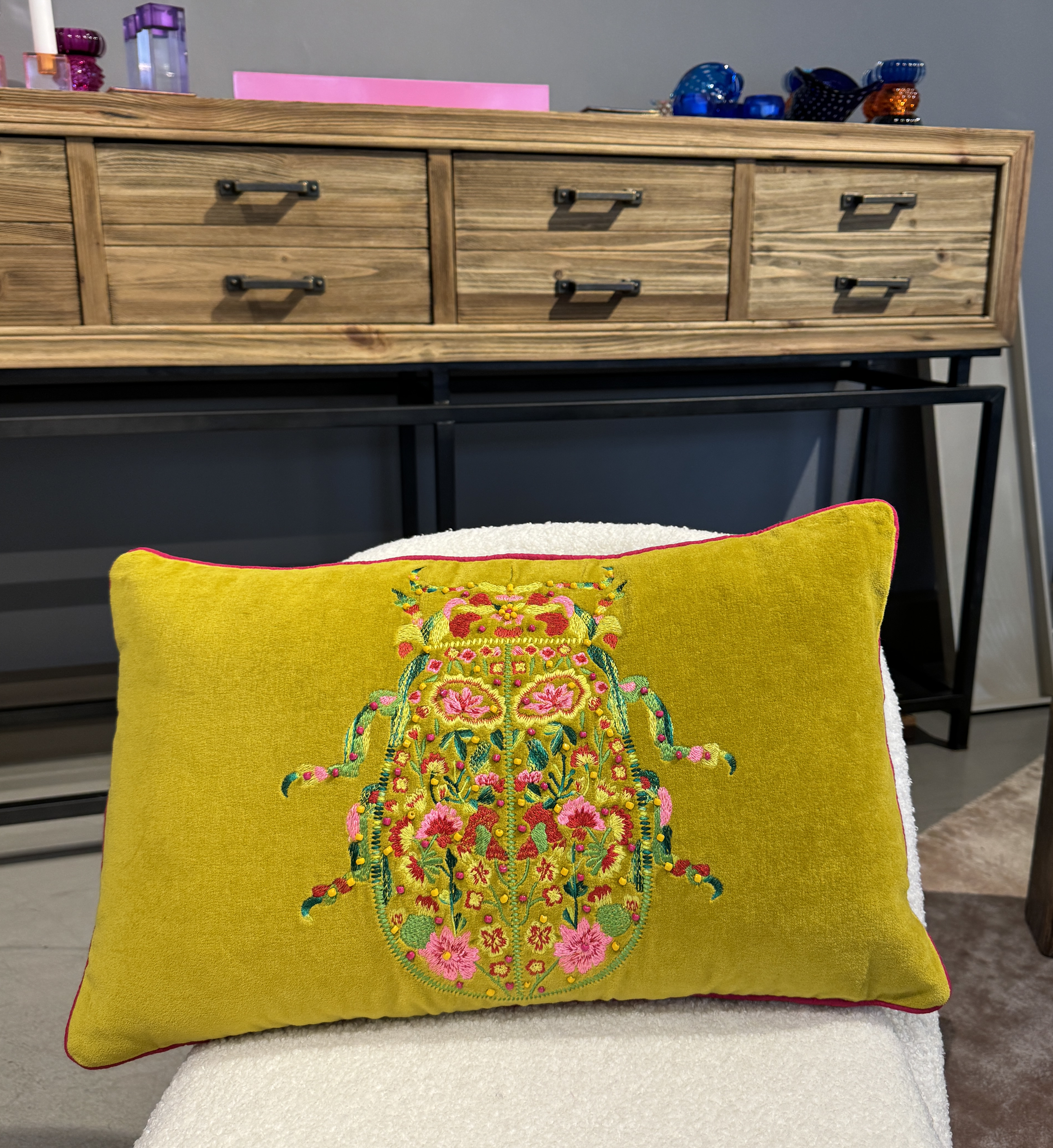 Samtkissen Rechteckiges BETTLE senfgelb