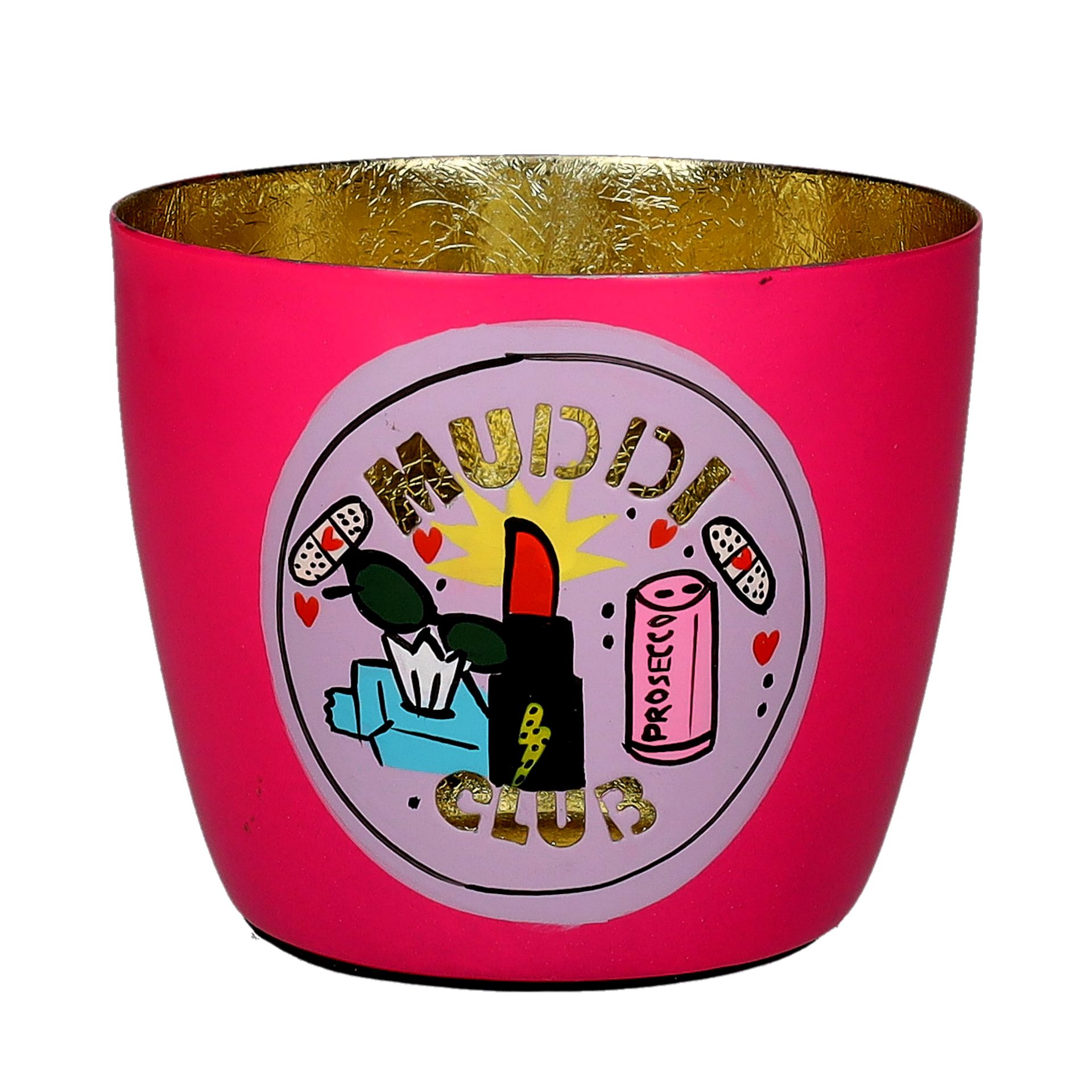 Gift Company - Madras Windlicht Muddi Club Hot Pink Gold 10 cm