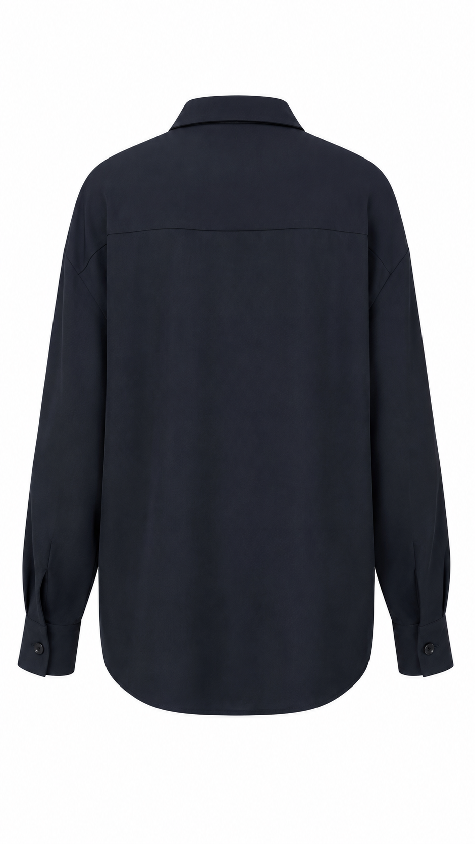 ODEEH - Cool Wool Bluse Navy mit asymmetrischer Knopfleiste und Raffung