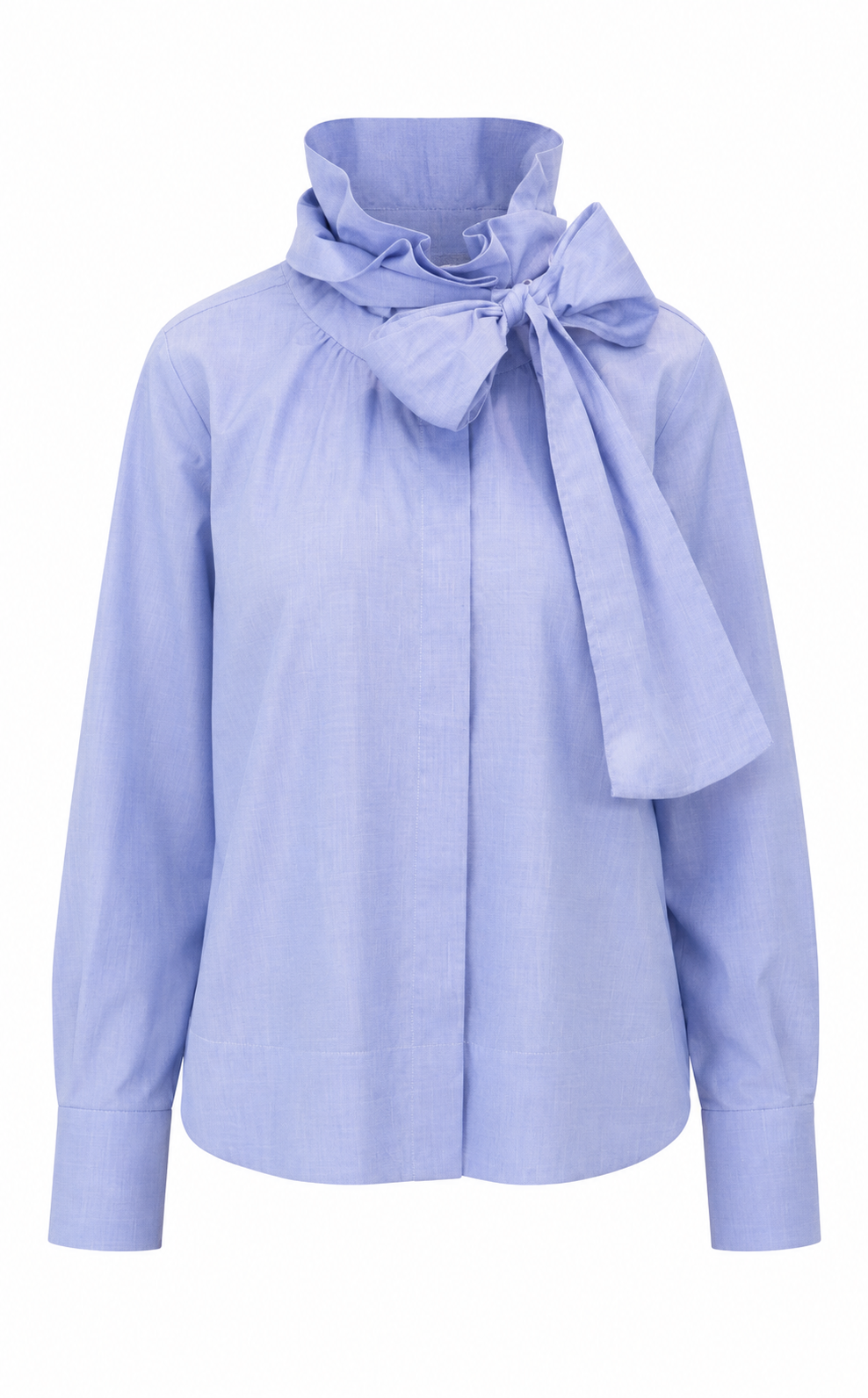 Van Laack - Bluse Mittelblau Popeline mit abnehmbarer Schluppe