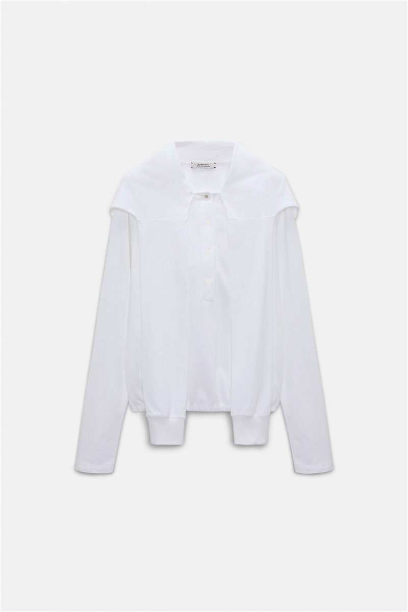 Dorothee Schumacher - Longsleeve mit Kapuze und Lagenlook pure white