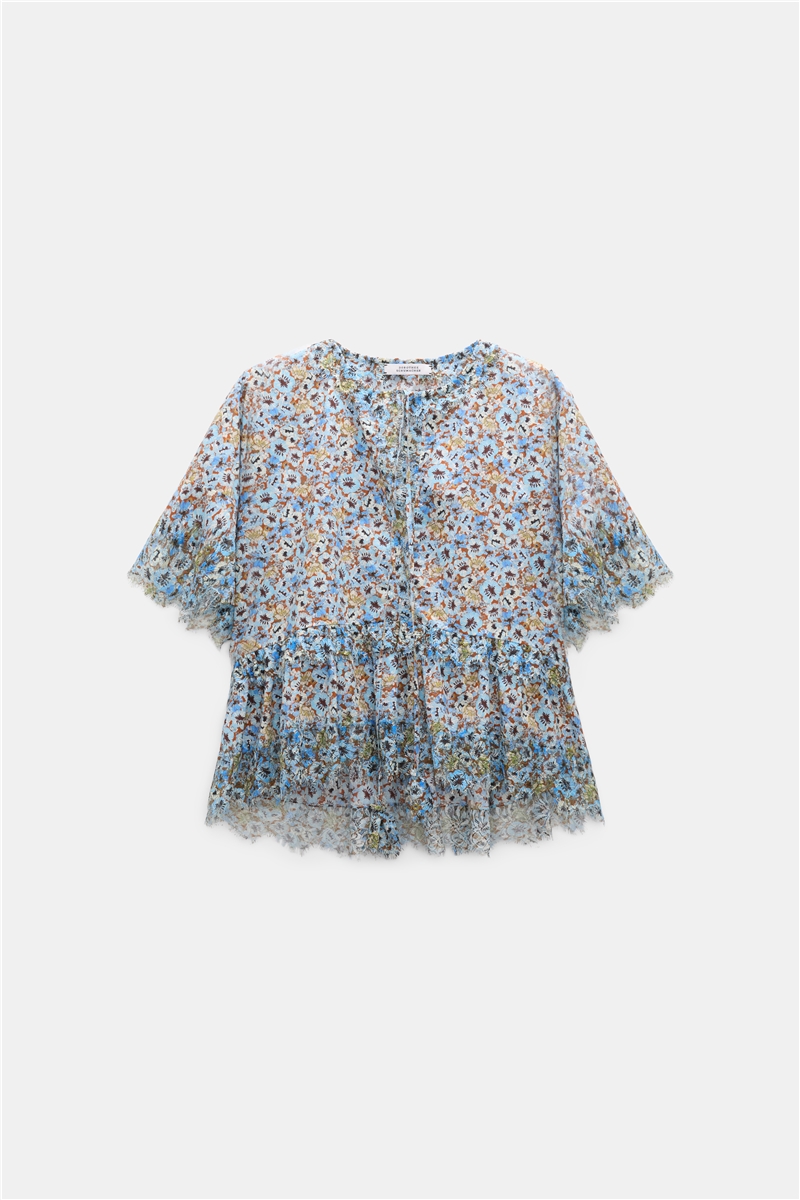 Dorothee Schumacher - FLORAL VOLUMES Blouse Mini Boho Flower | Baumwollbluse mit Blumenprint, Spitzendetails & Volumen