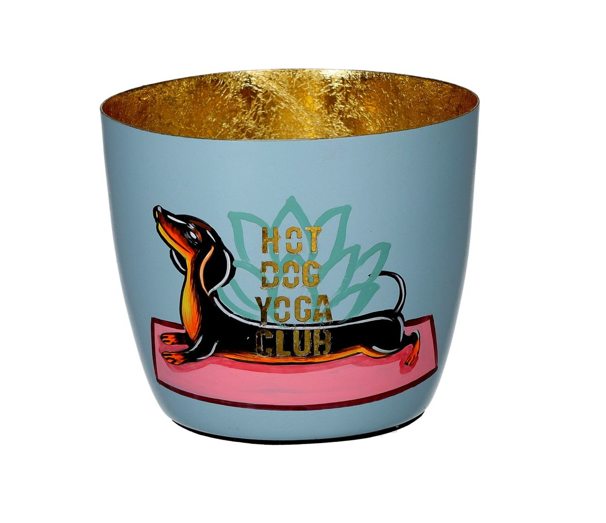Madras Windlicht Yoga Hund blau/Gold