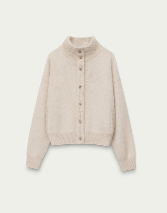 Iris von Arnim - Brushed-Cashmere-Cardigan Alabaster mit Stehkragen
