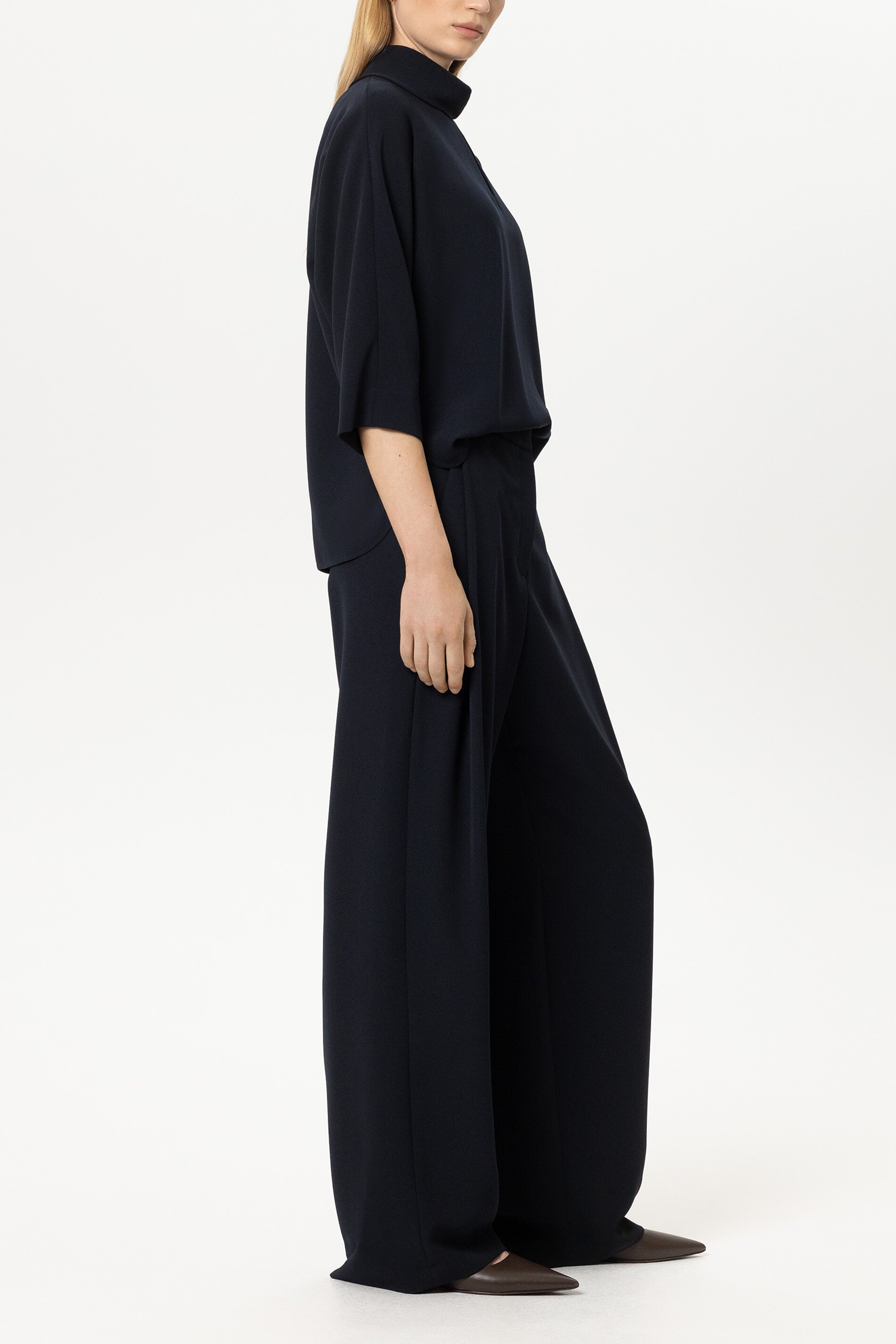 Luisa Cerano - Wideleg-Hose Winter Navy mit Bundfalten