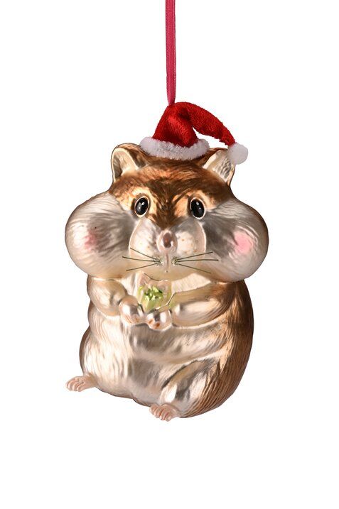 Gift Company - Weihnachtsanhänger Hamster braun Glas 12,6 cm