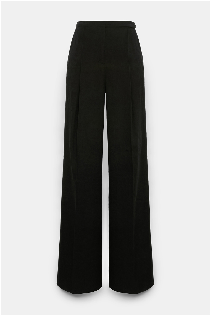 Dorothee Schumacher - CASUAL SOPHISTICATION Pants Pure Black | Weite Leinen-Baumwoll-Hose mit Bügelfalten
