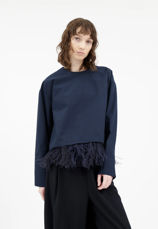 ODEEH - Shirt/Bluse mit Marabu-Federn Navy