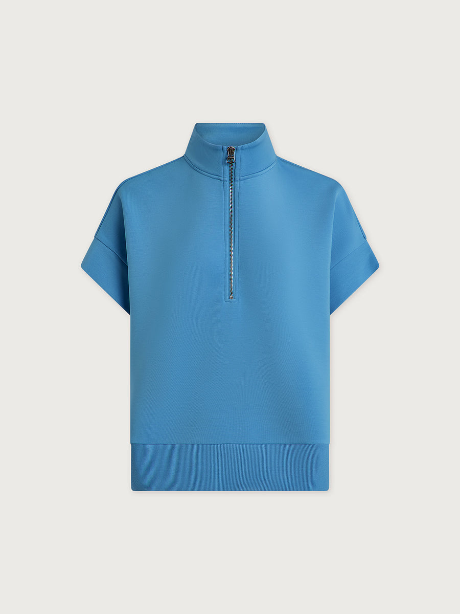 Varley - Kurzarm-Sweatshirt Azure Blue mit Stehkragen und Half-Zip