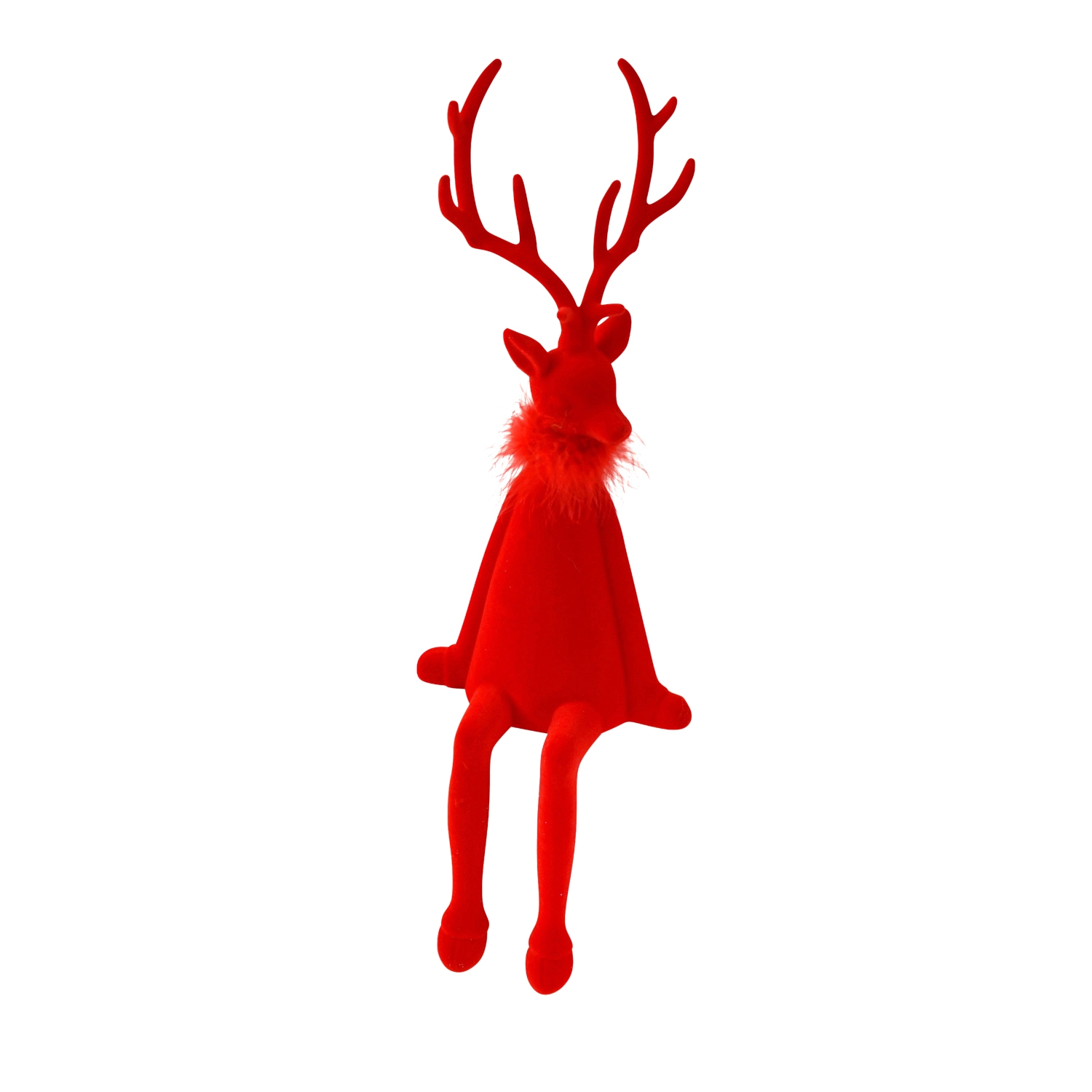 Kantenhocker Hirsch – Rot, beflockter Kunststoff, 15 × 20 × 65 cm