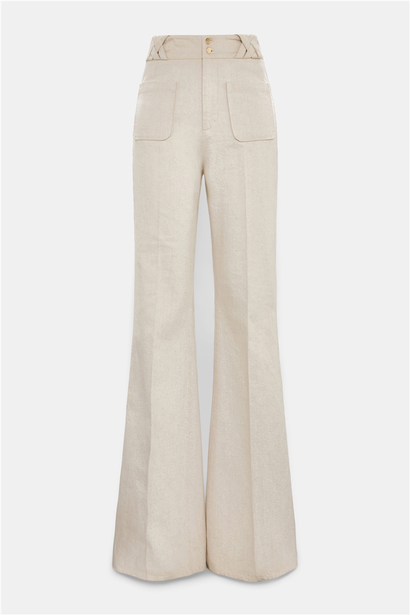 Dorothee Schumacher - SUMMER OF LOVE Pants Champagner | Flared Hose aus Baumwoll-Leinen-Mix mit Braided-Details
