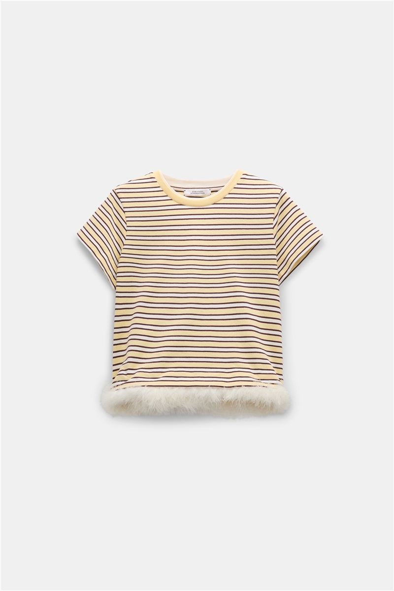Dorothee Schumacher - BLOOMING STRIPES Shirt Jersey Stripe | Gestreiftes Baumwoll-T-Shirt mit abnehmbarem Federbesatz
