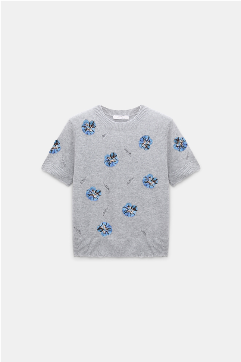 Dorothee Schumacher - Pullover Blooming Blue Merino-Kaschmir Strickpullover mit Poppy-Stickerei