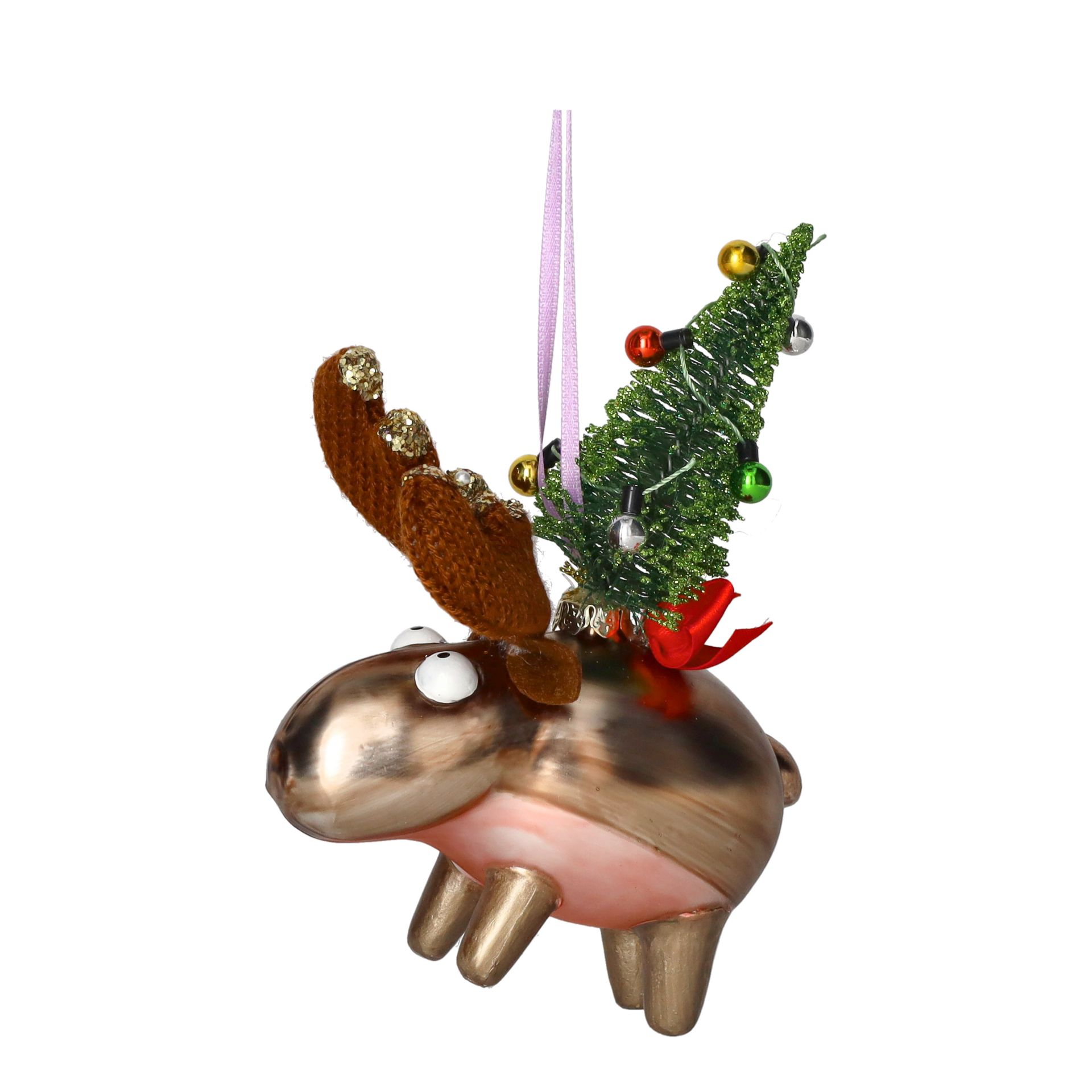 Gift Company - Glasanhänger Elch mit Tannenbaum Braun