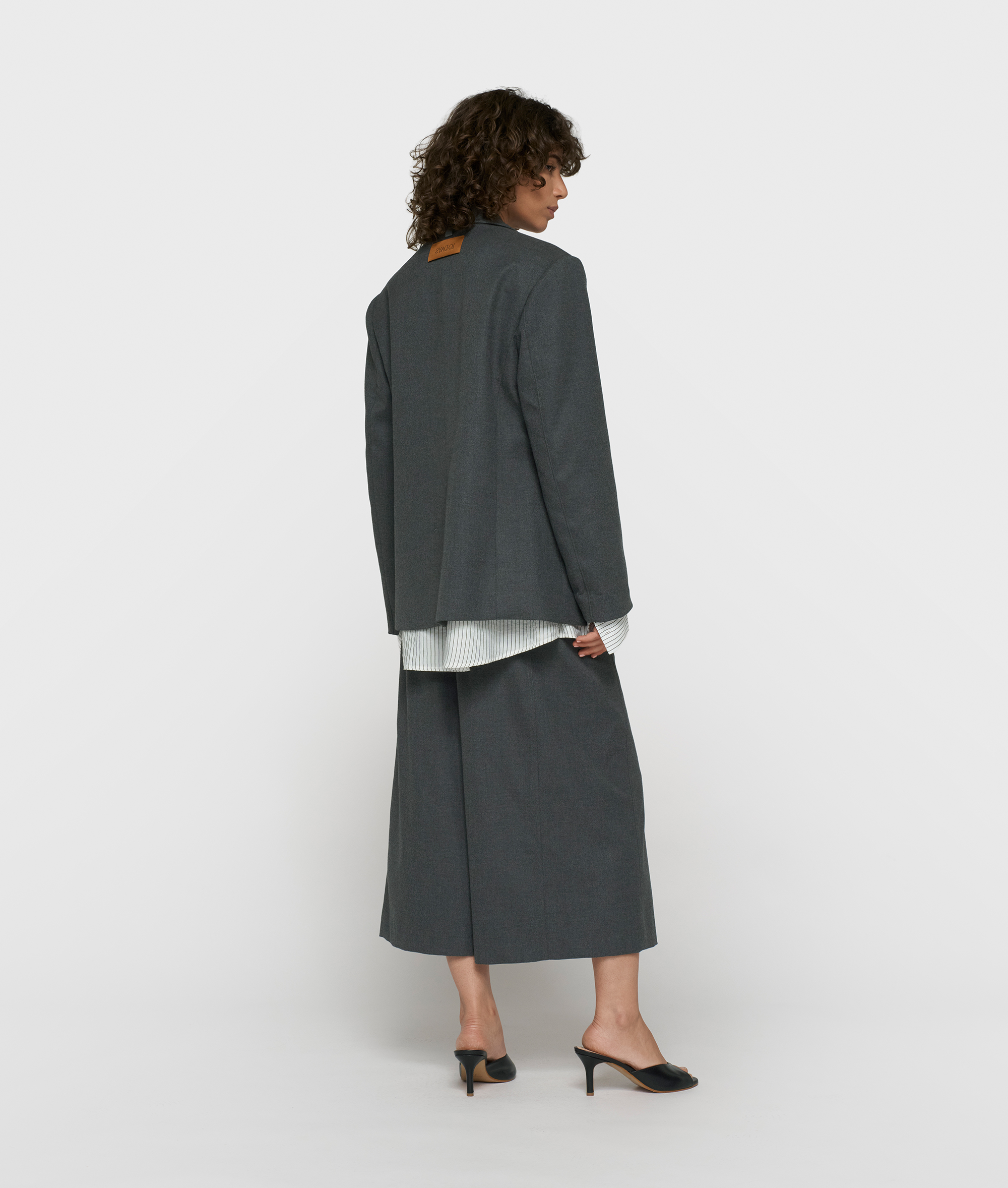 10DAYS - Blazer Anthrazit meliert mit gestreiften Blusendetails