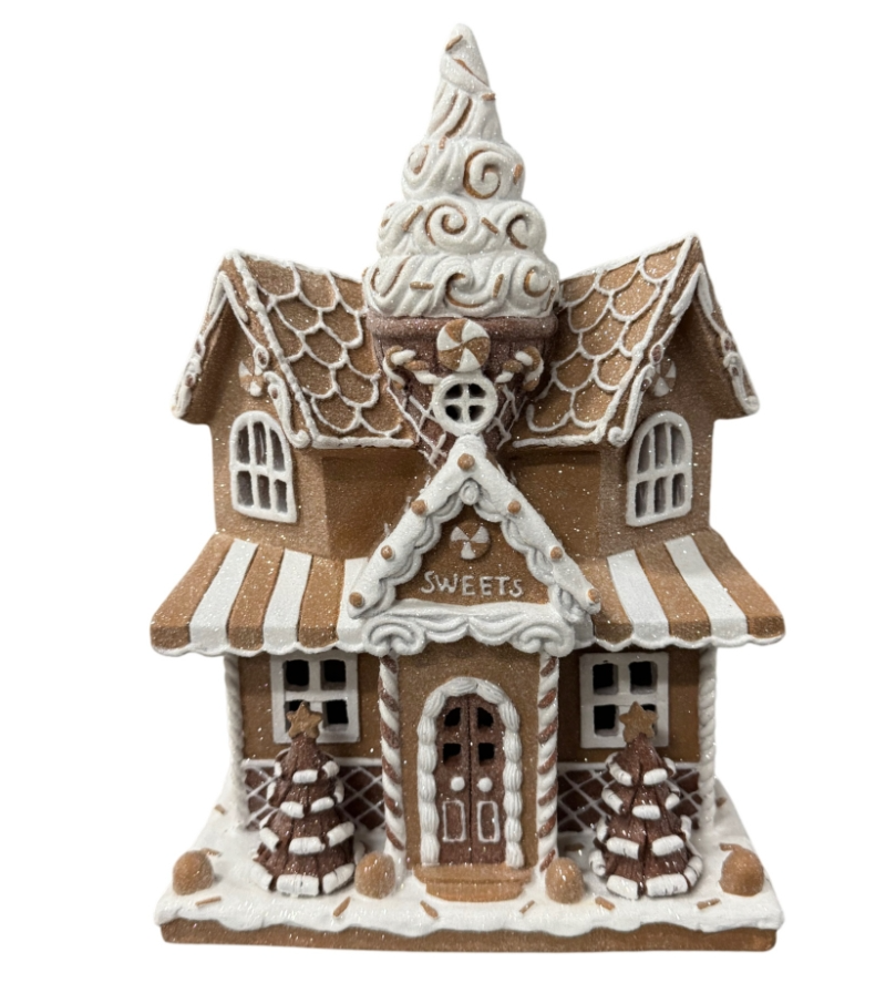 Deko-Lebkuchenhaus Schoko mit LED Braun-Weiß, 28,5 cm