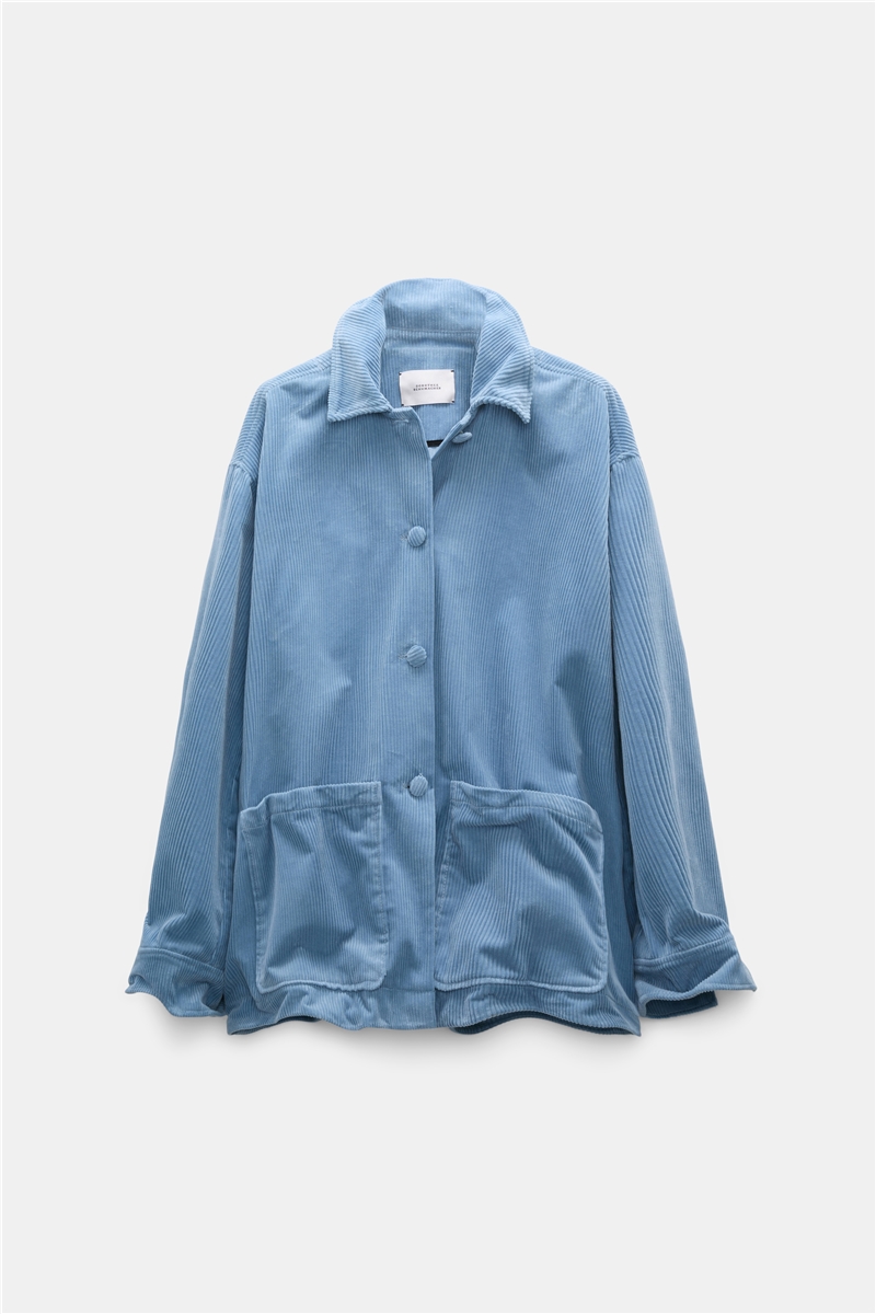 Dorothee Schumacher - MODERN STRUCTURE Jacket Milky Blue | Oversized Cord-Hemdjacke mit Memory-Draht & Utility-Details