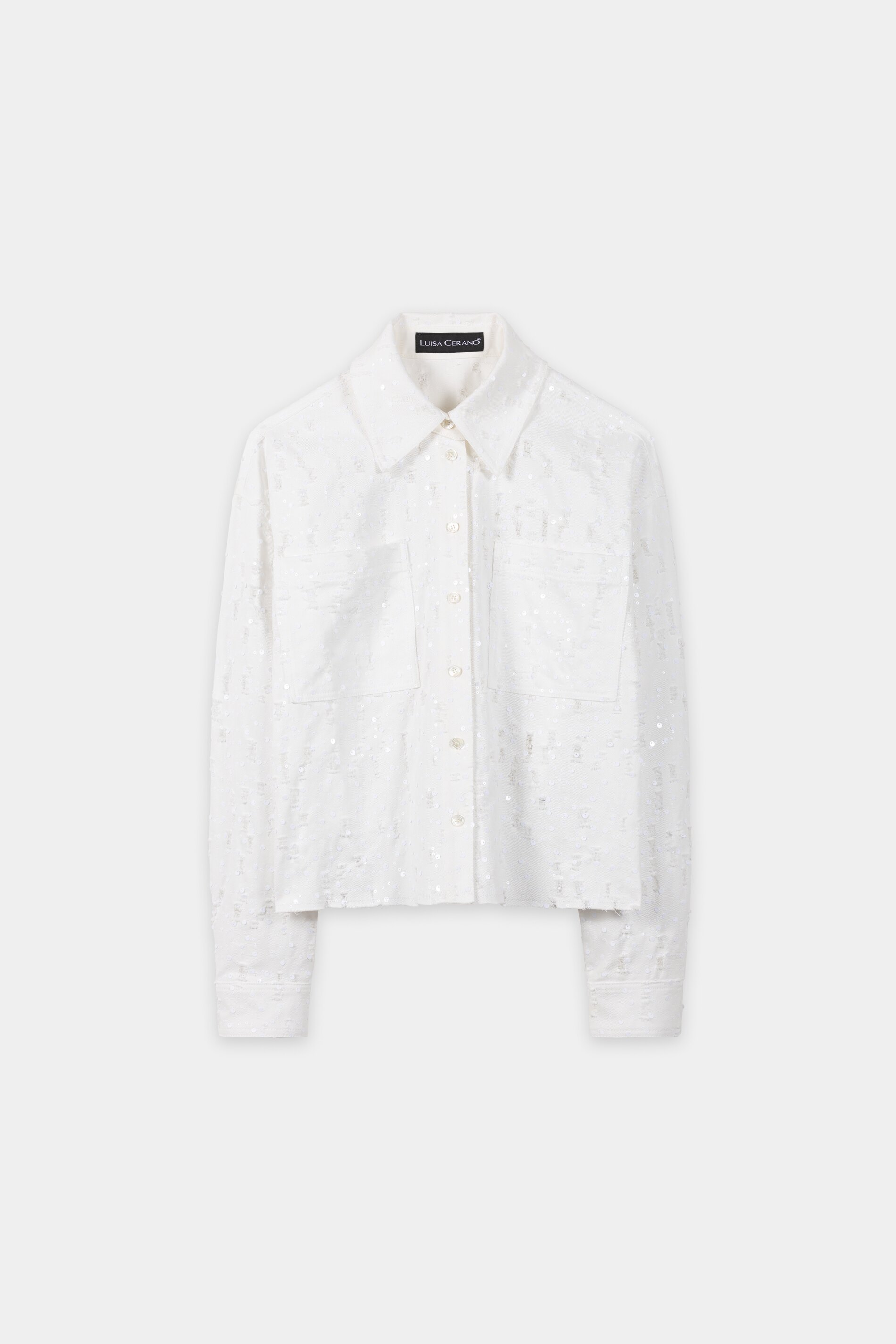 Luisa Cerano -  Baumwolljacke mit feinen Destroyed-Details und Pailletten weiß