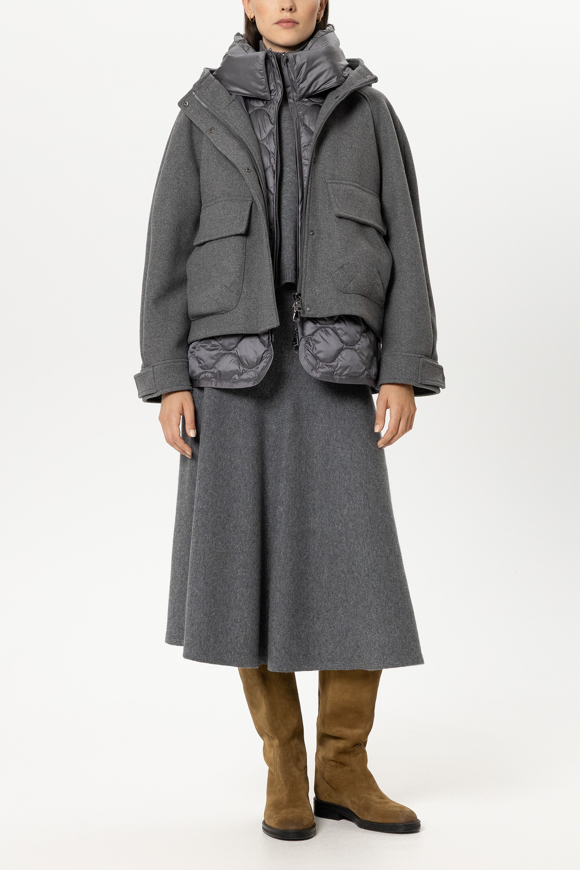 Luisa Cerano - Wolljacke Grau mit Kapuze