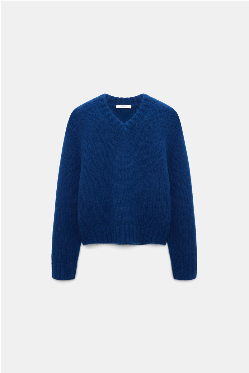 Dorothee Schumacher - Luxury Love Kaschmirpullover ocean blue mit V-Ausschnitt