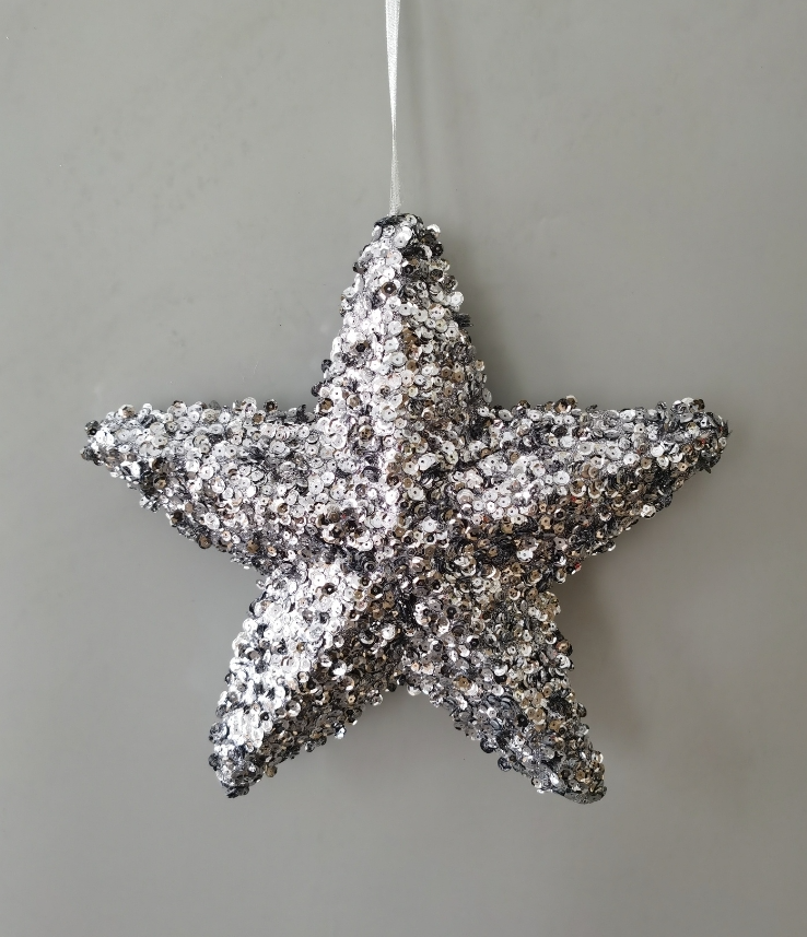 Sternornament Silber mit Pailletten, 34,5 cm