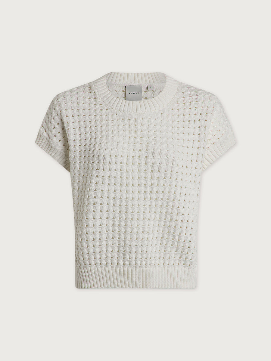 Varley - Strick Shirt Weiß Pointelle Strick Sommer Casual