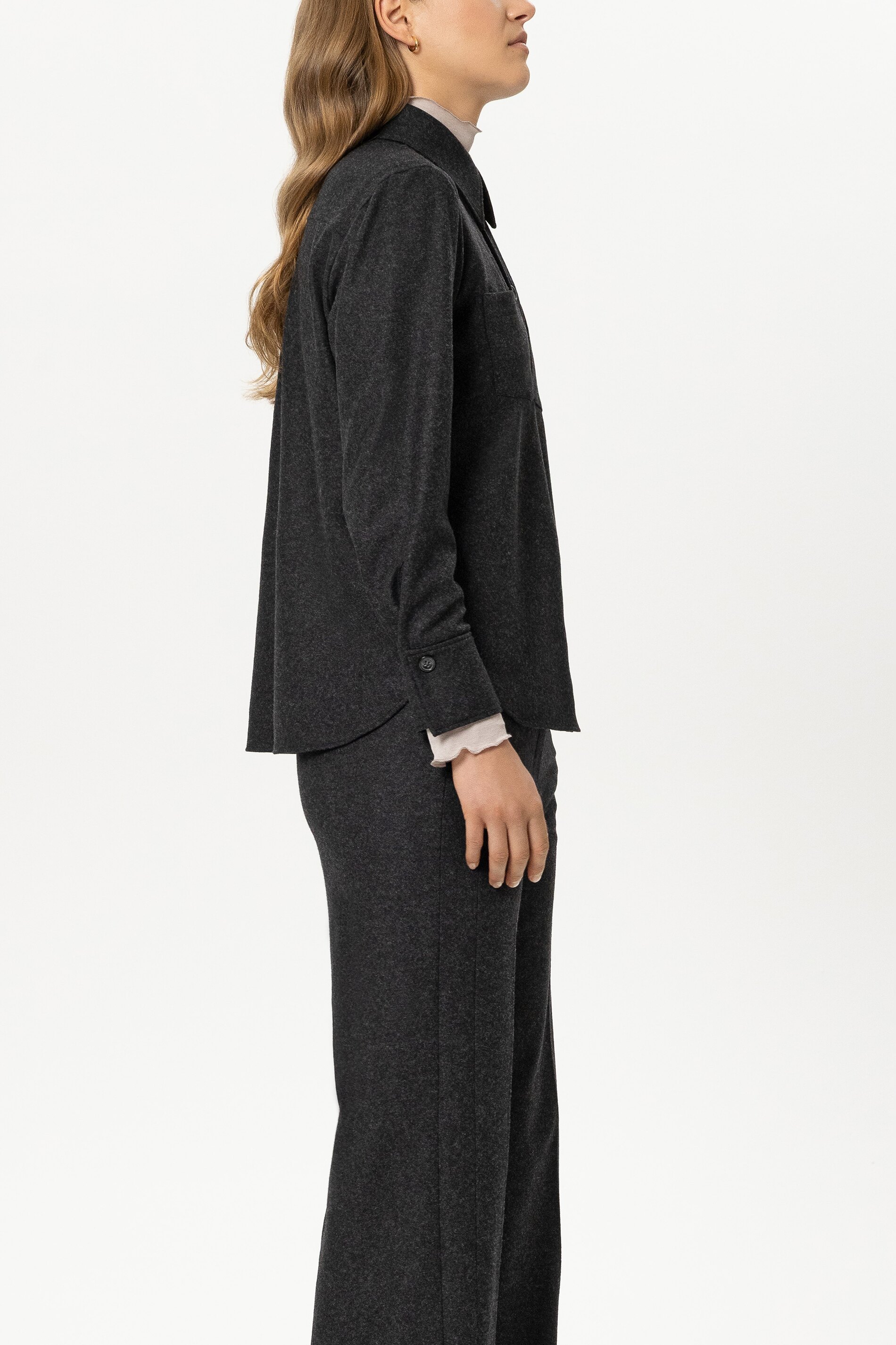 Luisa Cerano - Hemdjacke Anthrazit aus Wollflanell-Jersey