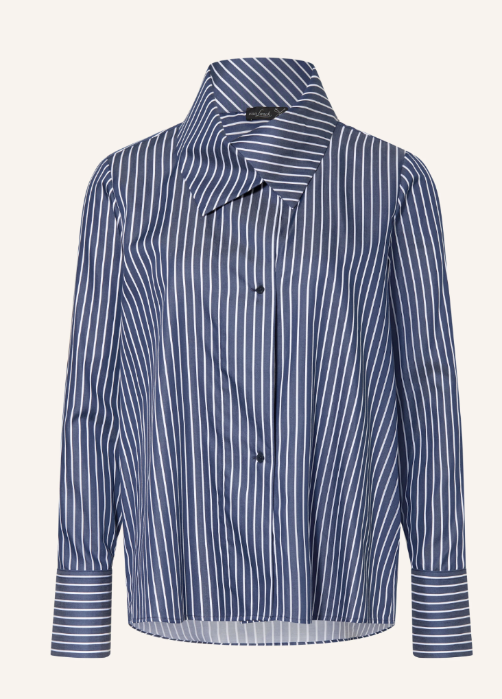 Van Laack - Tulasa Bluse Navy/White | Gestreifte Popeline-Bluse aus Baumwolle mit ausgestellter Silhouette