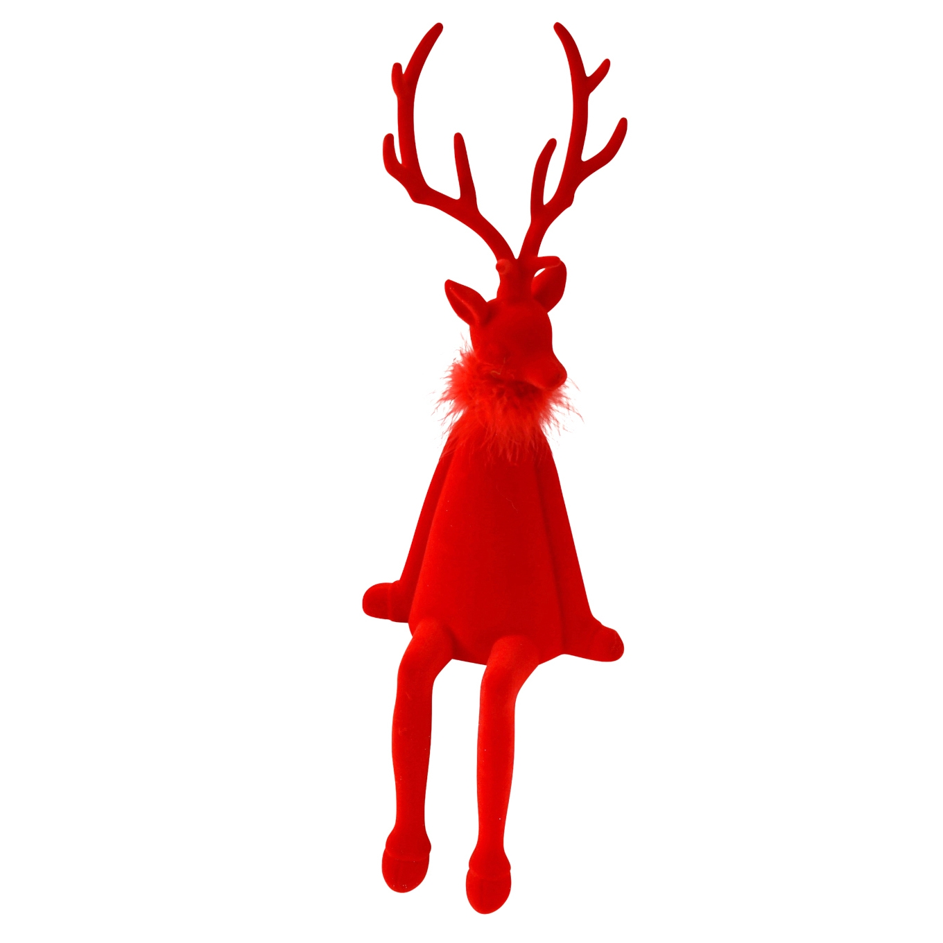 Kantenhocker Hirsch – Rot, beflockter Kunststoff, 28 × 30 × 94 cm