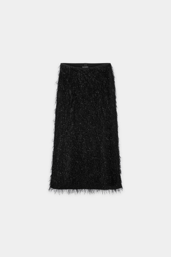 Luisa Cerano - Langer Rock Schwarz in Fringe-Optik mit Glanzgarn