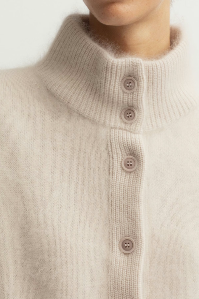 Iris von Arnim - Brushed-Cashmere-Cardigan Alabaster mit Stehkragen