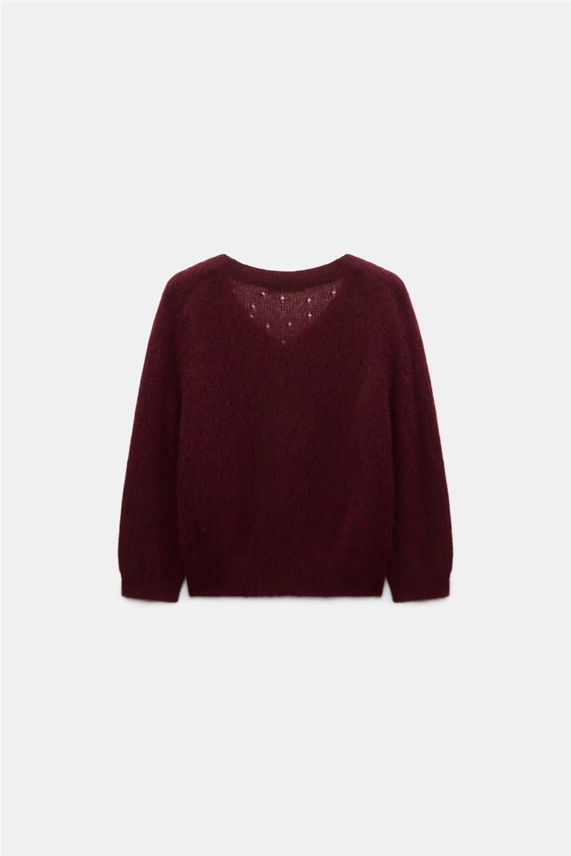 Dorothee Schumacher - Pullover Merlot Kaschmir V-Ausschnitt Pointelle-Strick Cropped