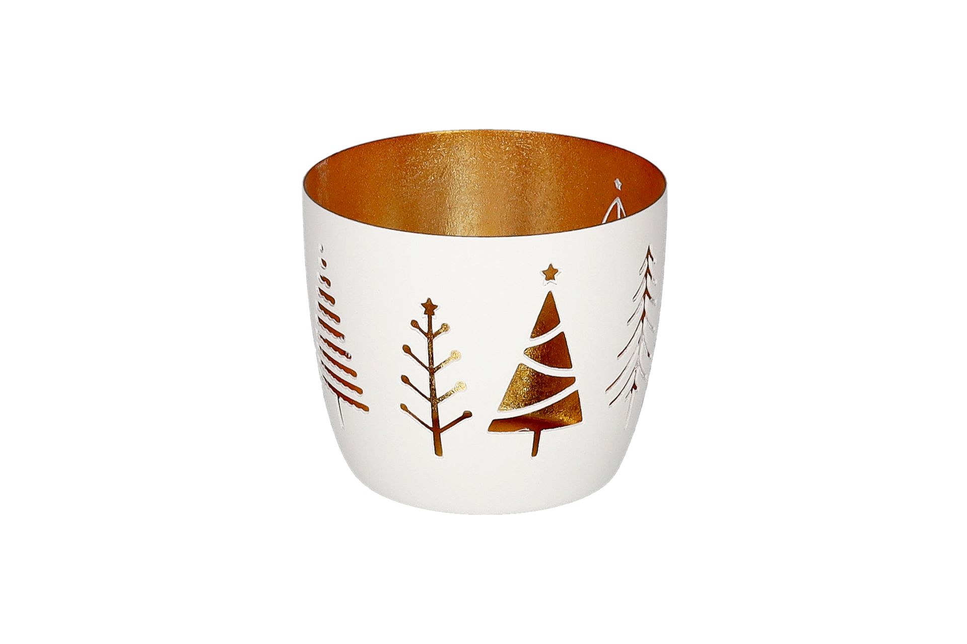 Gift Company - Madras Windlicht Tannen weiß gold Eisen 10 cm