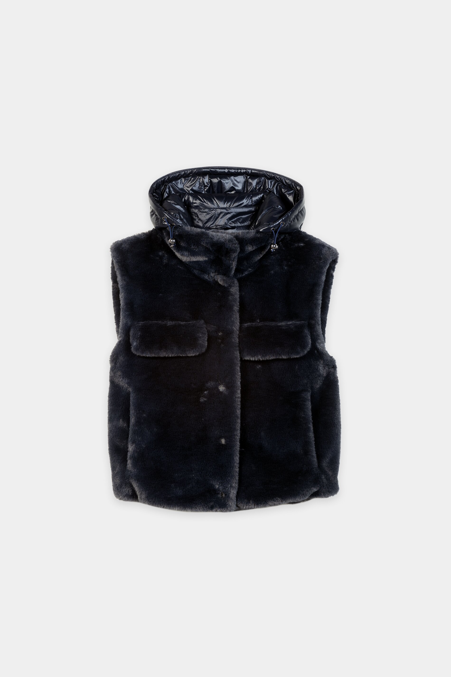 Luisa Cerano - Webpelz-Weste Winter Navy mit Kapuze