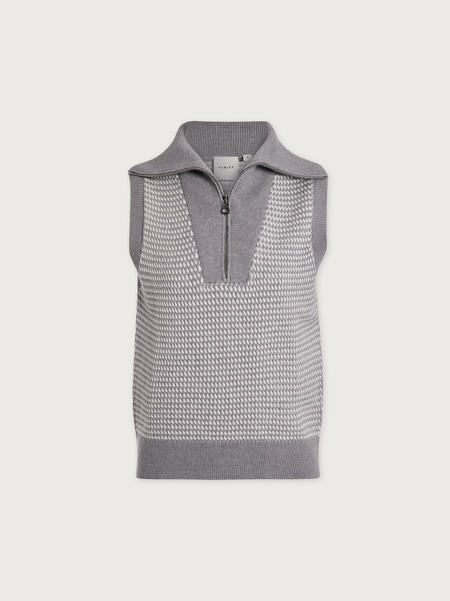 Varley - Strickpullunder Grey Melange mit Half-Zip aus Viskosemischung