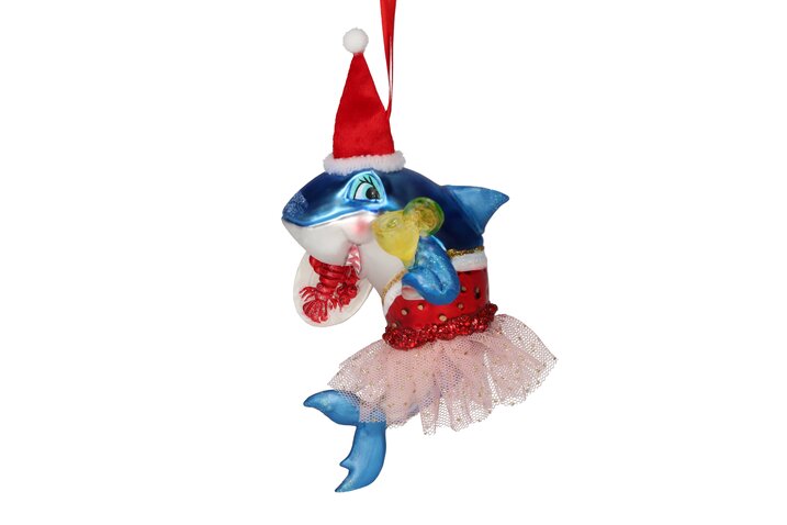 Gift Company - Weihnachtsanhänger Hai Dame blau rot Glas 16,5 cm