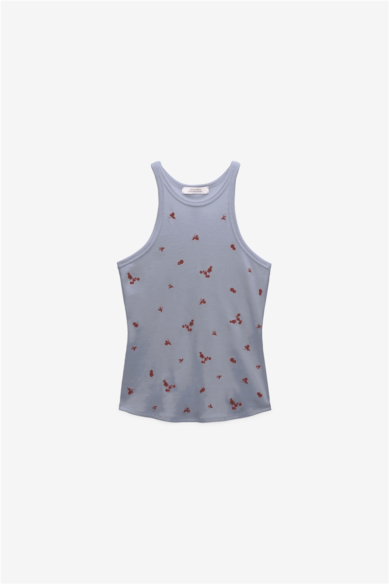 Dorothee Schumacher - RIBBED SEDUCTION Top Grey Blooming Bordeaux | Geripptes Baumwolltop mit floraler Stickerei
