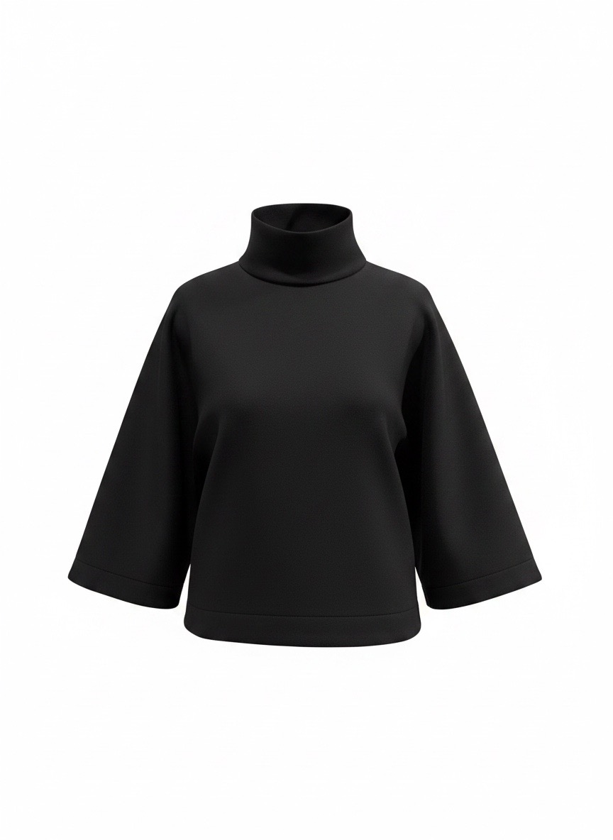 Uli Schneider - Light Sweat Cropped Sweater Schwarz Stehkragen