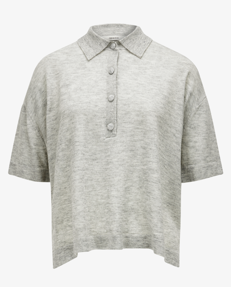 ODEEH - Strickpolo Shirt pearl grey