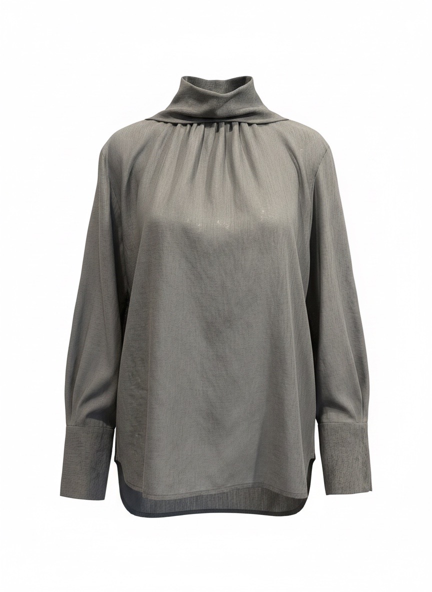 Uli Schneider - Batist-Foulard-Bluse Graphit Stehkragen