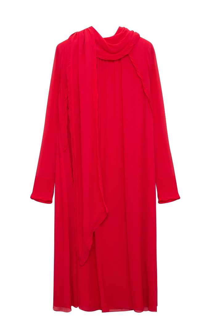 Dorothee Schumacher -  Kleid mit Rollkragen und langem Schal-Detail aus Georgette lillipop