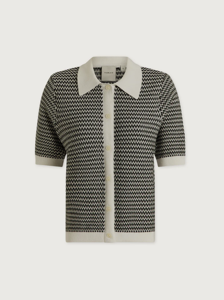 Varley - Strickpoloshirt schwarz/weiß