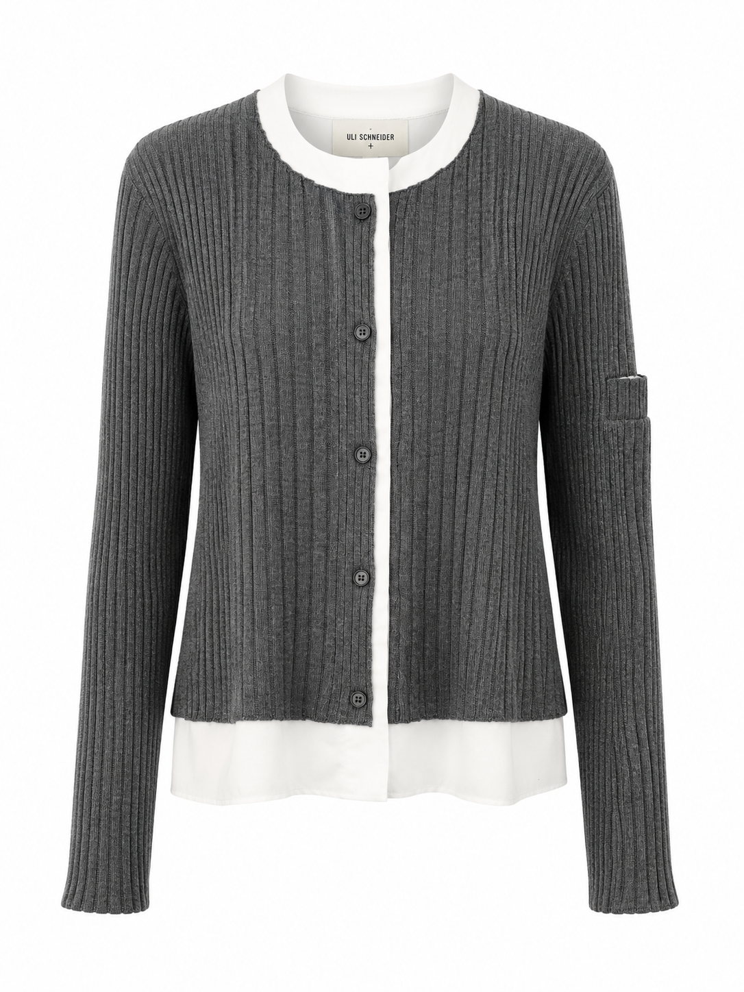 Uli Schneider - Rippstrick-Cardigan Graphit/White mit Blusendetail