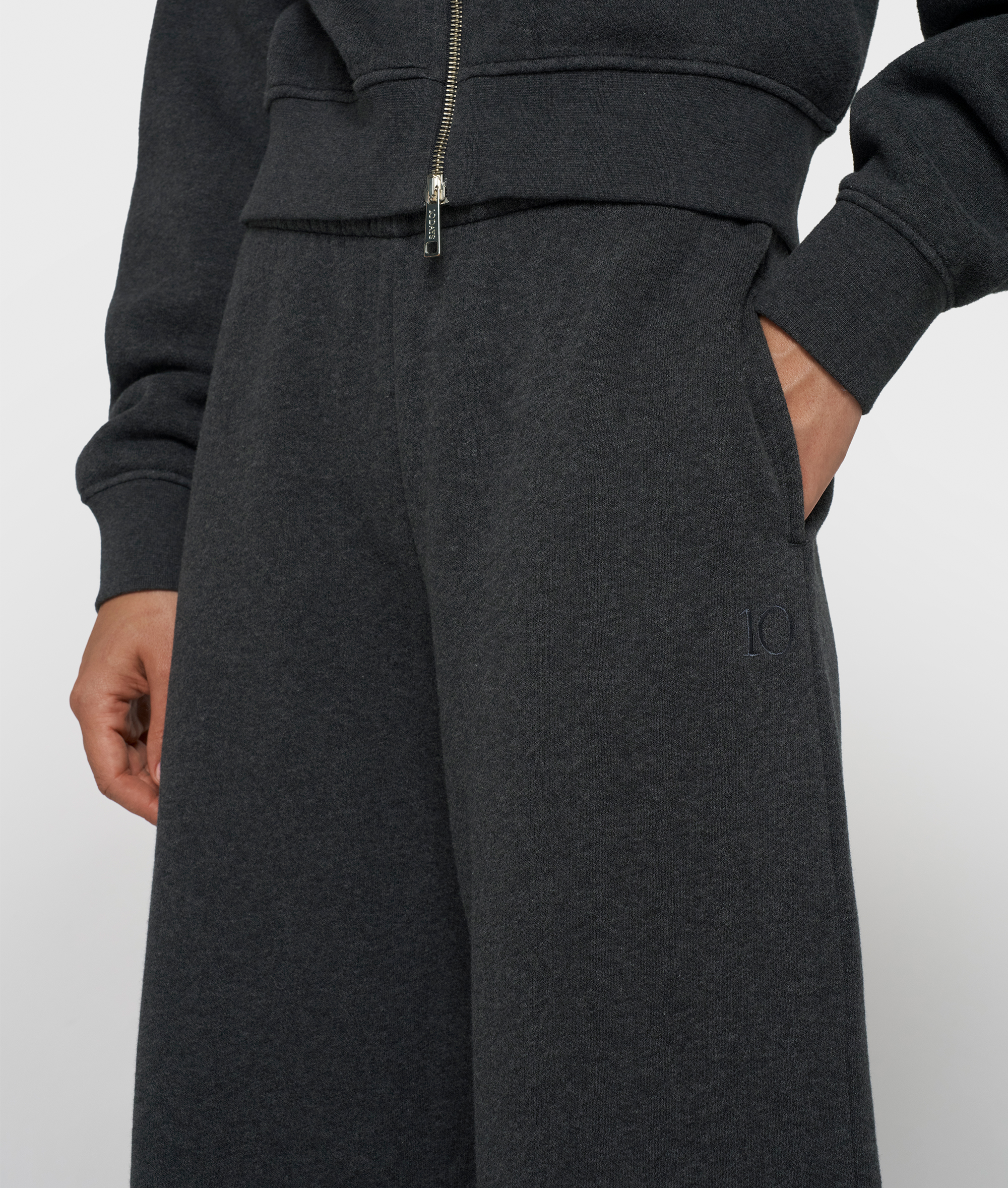 10DAYS - Jogger Anthrazit meliert mit weitem Bein aus Baumwoll-Fleece