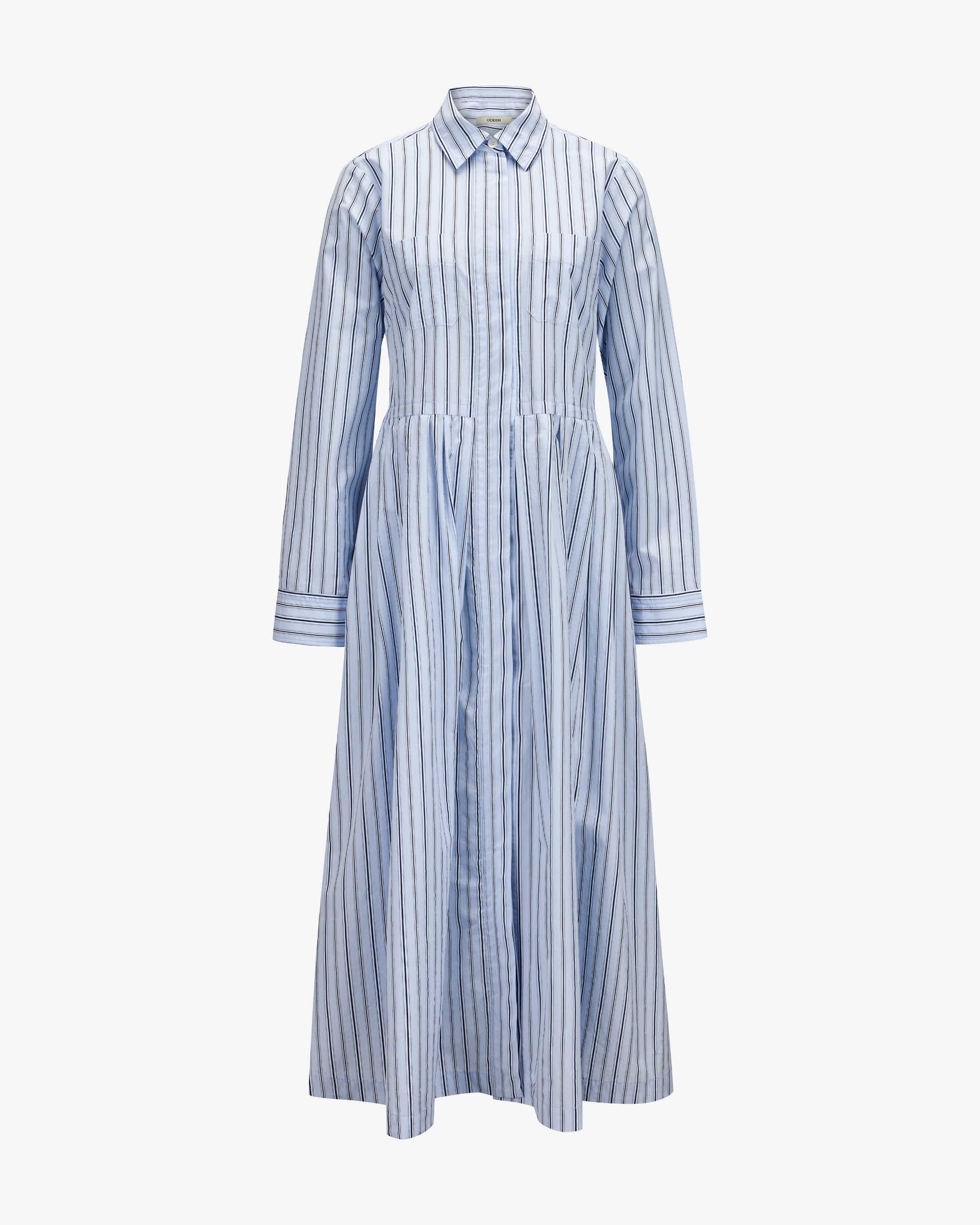 Odeeh - Hemdblusenkleid Blau Weiß Gestreift Modern Feminin Elegant