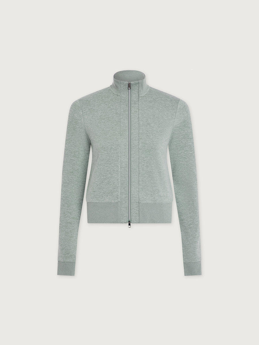 Varley - Cropped Sweatjacke Rufus mit Zwei-Wege-Reißverschluss blau meliert