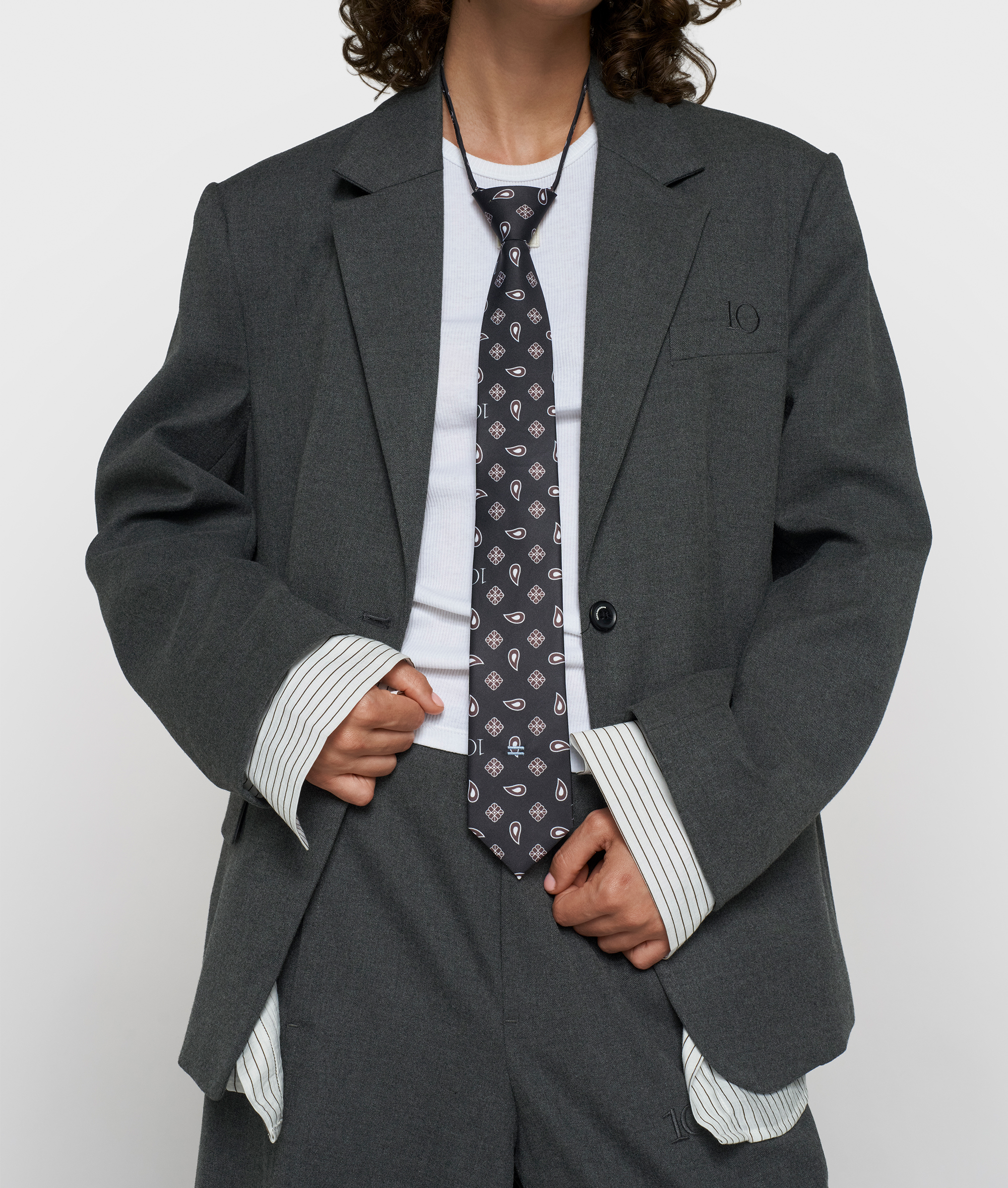 10DAYS - Krawatte Schwarz mit Paisley-Monogramm-Print