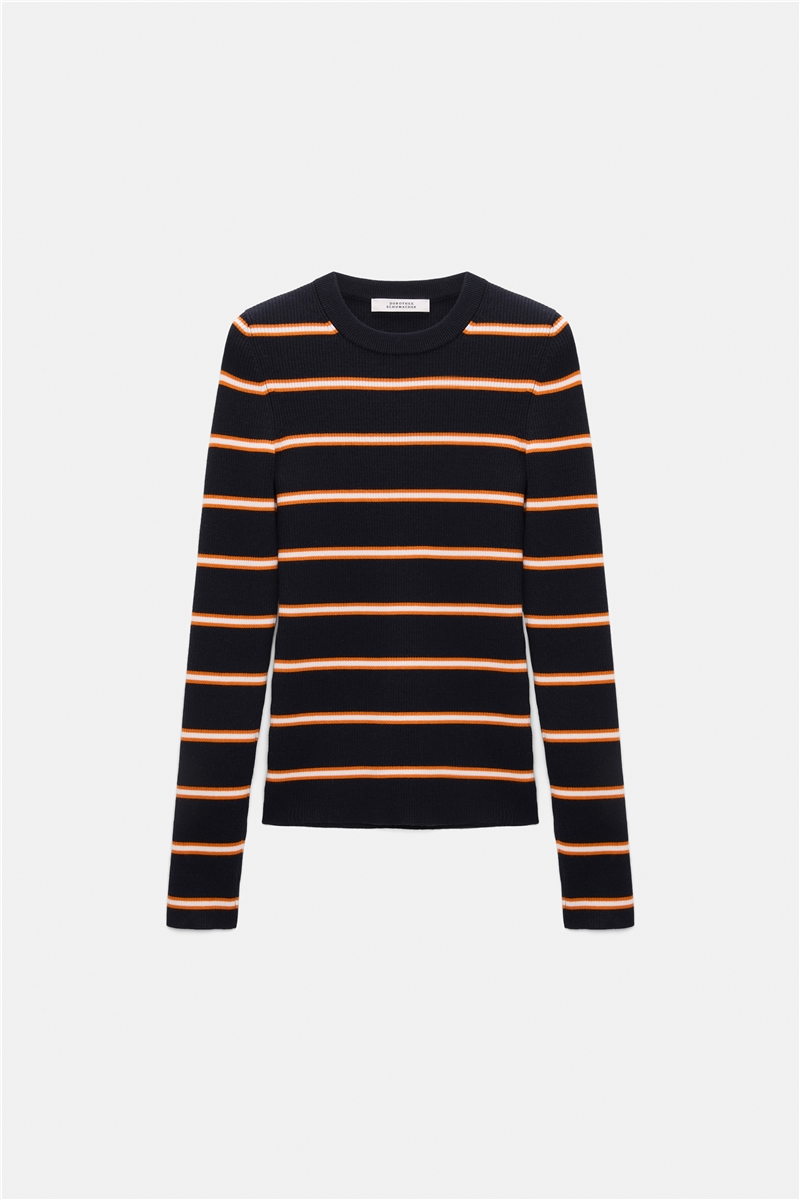 Dorothee Schumacher - Rippenpullover mit Streifen schwarz/orange