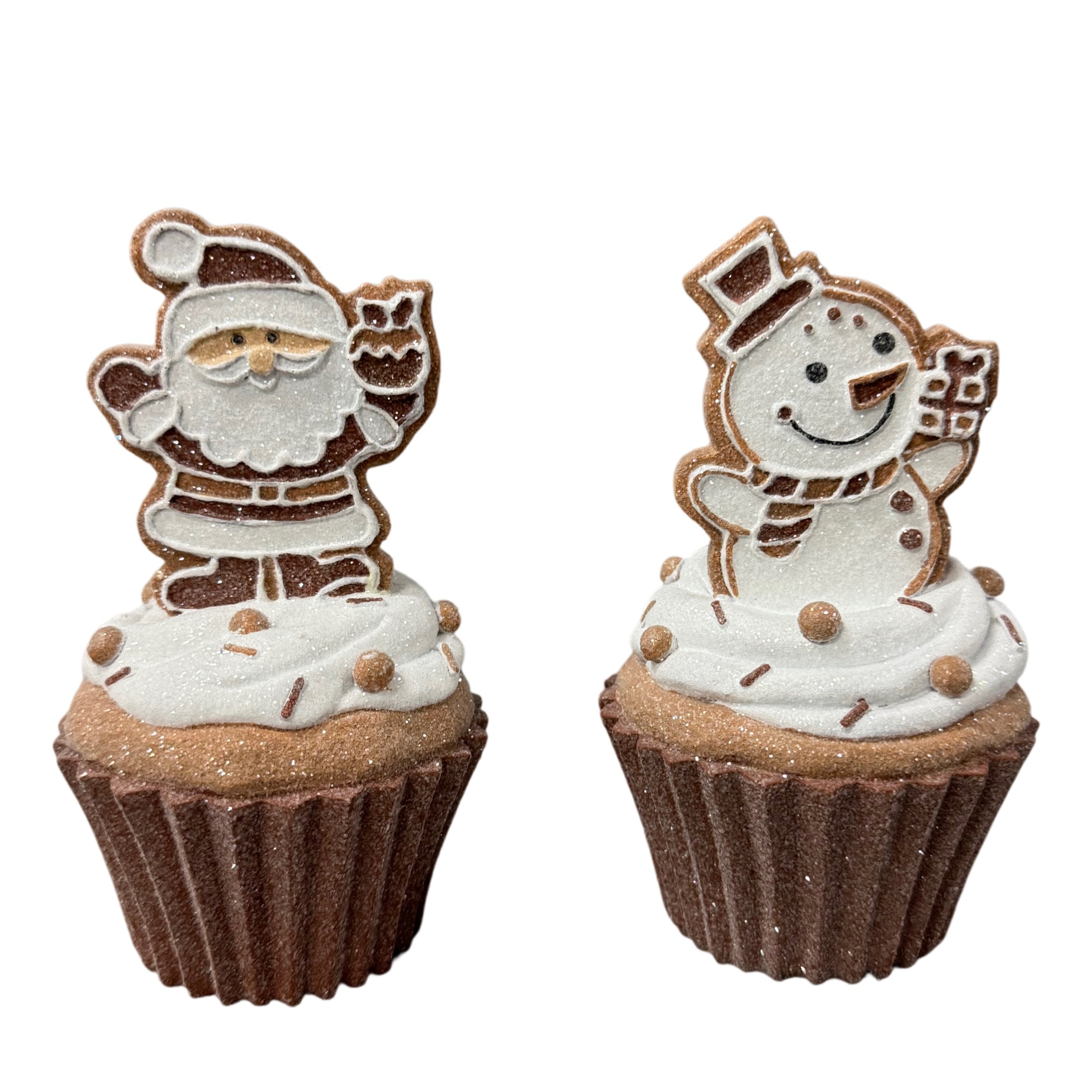 Deko-Cupcake mit Schneemann Braun-Weiß mit Glitzer, 15 cm