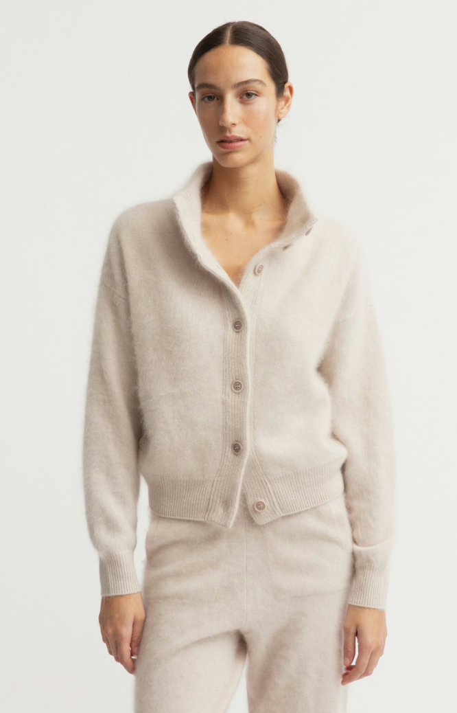 Iris von Arnim - Brushed-Cashmere-Cardigan Alabaster mit Stehkragen